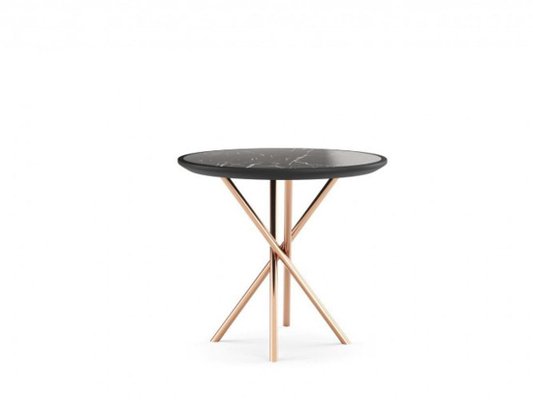 Round Side Table With Lacquered Marble, Round End Table Marble Top