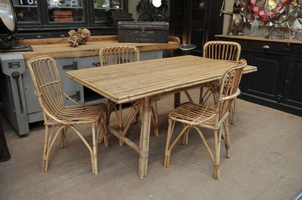 Vintage Rattan Dining Table 1960s For, Vintage Dining Room Tables And Chairs