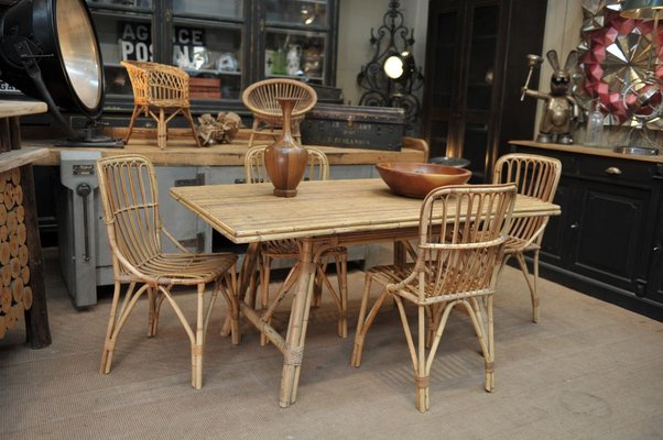 Vintage Rattan Dining Table 1960s For, Vintage Dining Room Tables And Chairs