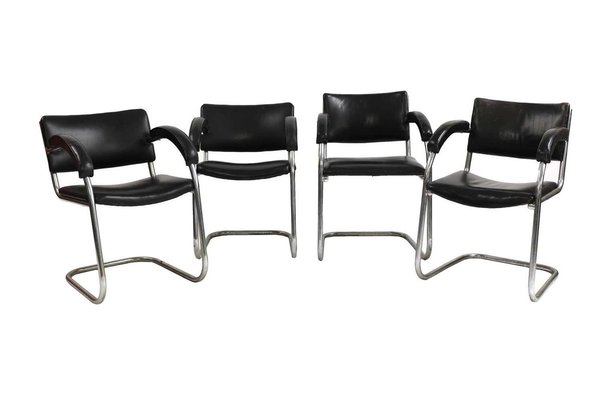 Chrome Cantilever Studio Chair, Leather And Chrome Chairs