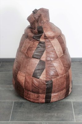 Vintage Patchwork Bean Bag in Brown Aniline Leather, 1970s for