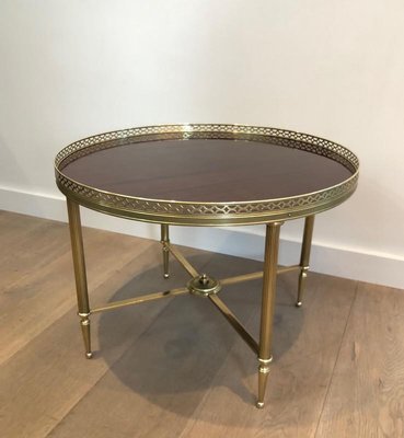 French Neoclassical Style Brass Round Coffee Table With Mahogany Veneer Top By Maison Jansen 1940s For Sale At Pamono
