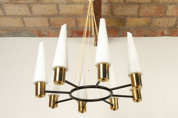 Mid Century Brass Ceiling Lamp With Opal Glass Shades 1960s For Sale At Pamono