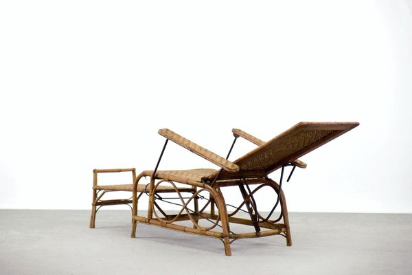 Vintage Bauhaus Rattan Chair with Ottoman by Erich Dieckmann