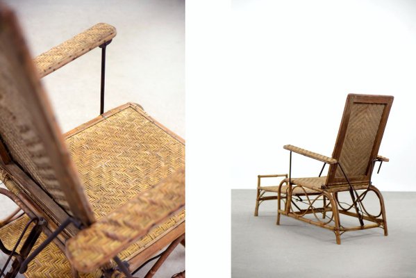 Vintage Bauhaus Rattan Chair with Ottoman by Erich Dieckmann