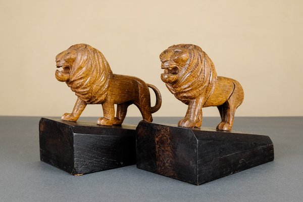 Ensemble de deux serre-livres en bois en forme de lion S-BB0378