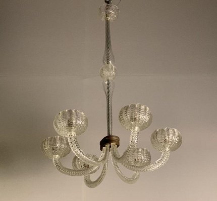 Murano Glass 5 Arm Chandelier, 1940s Murano Glass 5 Arm Chandelier, 1940s
