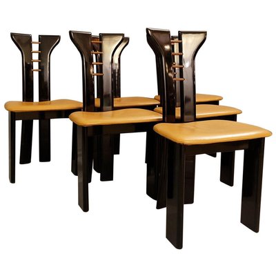 Sculptural Black Lacquer Chairs With Leather Seats By Pierre Cardin 1970s Set Of 6 For Sale At Pamono pamono