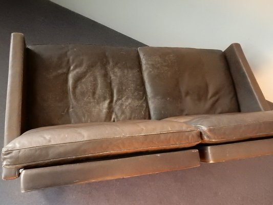 Mid Century Pk 31 2 Brown Leather Sofa, Mid Century Brown Leather Sofa