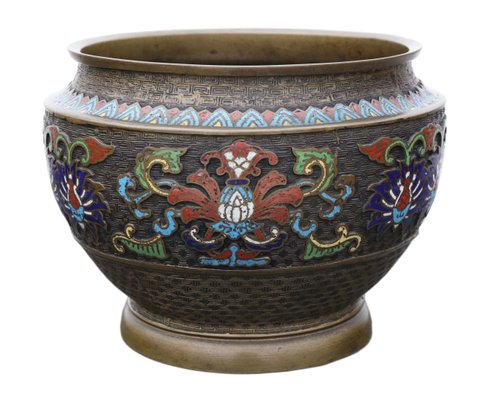 Late-19th Century Chinese Bronze Cloisonne Planter Bowl for sale at Pamono