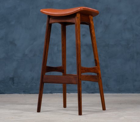 Mid-Century Rosewood & Leather Bar Stools by Erik Buch for Dyrlund