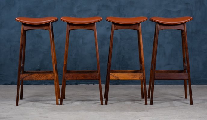 Leather Bar Stools By Erik Buch, Brown Leather Bar Stools Set Of 3