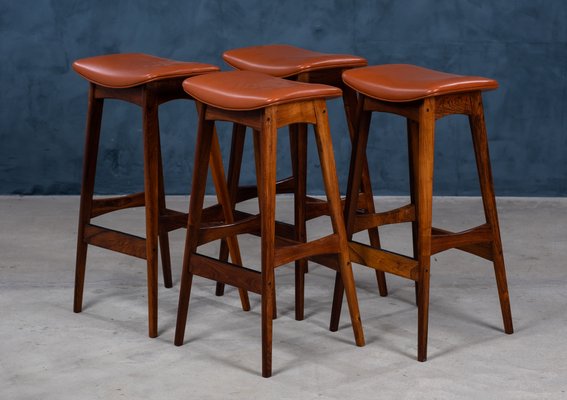 Erik Buch Bar Stool Green Leather Modern Danish Leather And Wood - Main Image