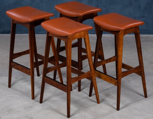 Mid-Century Rosewood & Leather Bar Stools by Erik Buch for Dyrlund