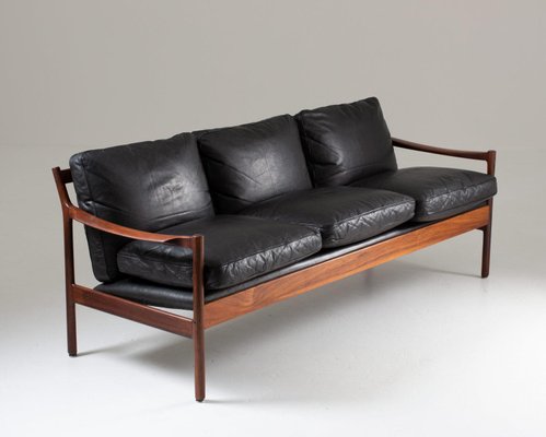 Mid Century Scandinavian Rosewood, Century Leather Sofa