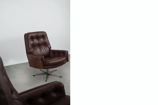Mid Century Danish Modern Brown Leather, Leather Swivel Club Chair