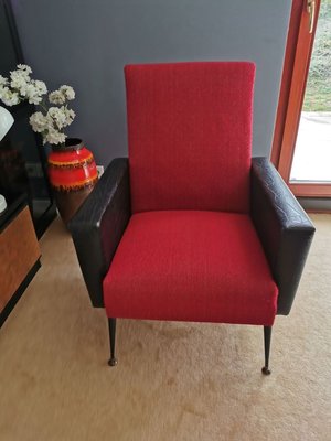 Red Fabric Skai Lounge Chair 1960s, Black Red Living Room Chair