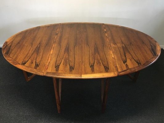 Danish Rosewood Oval Drop Leaf Dining, Round Table Leaf
