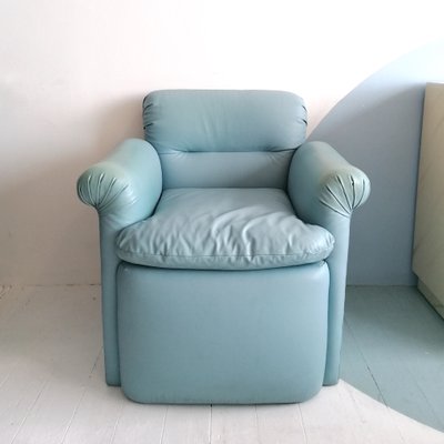 Vintage Faux Leather Baby Blue Armchair, Blue Faux Leather Armchair