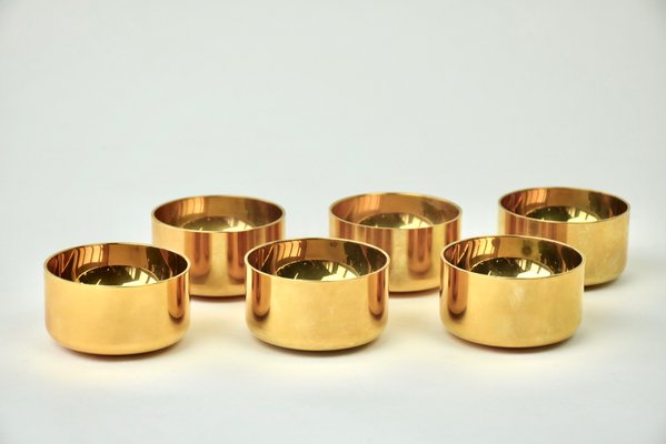 mid century scandinavian supkopp shot glasses in 23 karat gold plating by pierre forssell for skultuna 1960s set of 6 3
