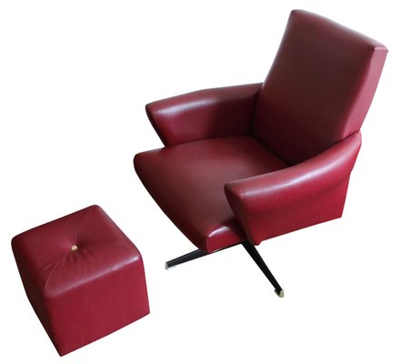 Swivel Chair Ottoman In Burdy, Red Swivel Chair With Ottoman