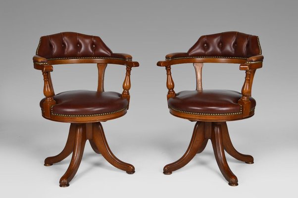 Leather Swivel Office Chairs Set, Antique Office Chair