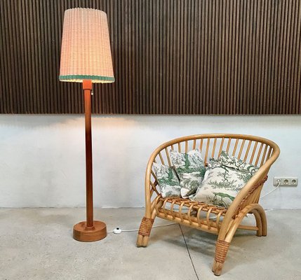 Danish Teak Floor Lamp With Folded, Fabric Floor Lamp Shade