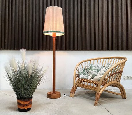 Danish Teak Floor Lamp With Folded, Fabric Floor Lamp Shade