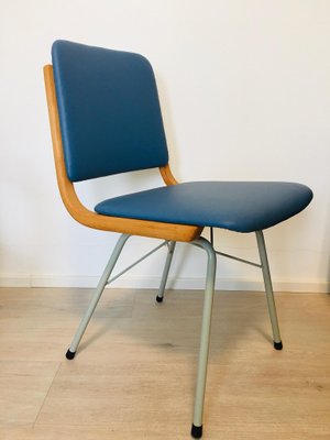 Metal Wood Navy Blue Eco Leather Dining Chair 1960s for sale