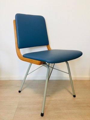 Metal Wood Navy Blue Eco Leather Dining Chair 1960s For Sale At Pamono