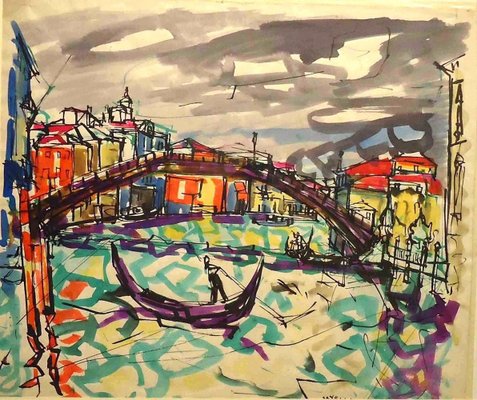 Il Ponte Dell'accademia - Original Pen Marker And Watercolor - 1948 1948 For Sale At Pamono