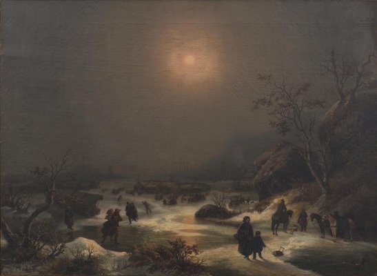 Northern Nocturnal Landscape Oil On Canvas By J F Hesse Mid 19th Century Mid 19th Century For Sale At Pamono