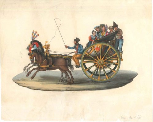 Carretto Siciliano (Sicilian Carriage) - Watercolor by M. De Vito - 1820  ca. 1820 c.a. for sale at Pamono