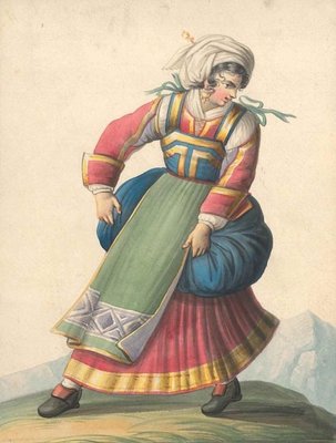 Disfraz de mujer con trajes típicos italianos - Watercolor de M. De Vito -  1820 ca. 1820 ca en venta en Pamono