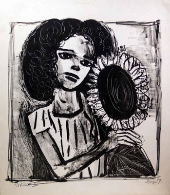 Woman With Sunflower Original Lithograph By Otto Dix 1958 1958 For Sale At Pamono Woman With Sunflower Original Lithograph By Otto Dix 1958 1958 For Sale At Pamono