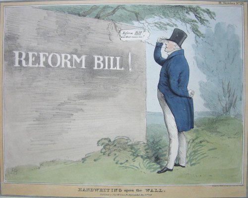 Handwriting Upon the Wall – Reform Bill! Lithograph by Doyle 1831  1831 - Main Image
