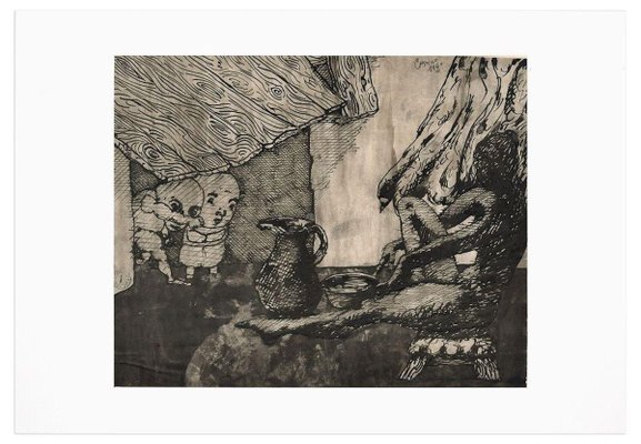 Surrealist Composition - Original China Ink Drawing by Jorge