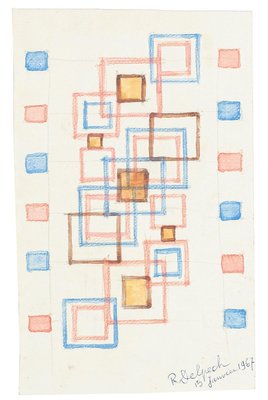 Geometric Composition Watercolor On Paper By J R Delpech 1969 1967 For Sale At Pamono