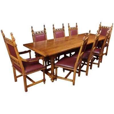 Gothic Oak Refectory Table Chairs Set 1920s Set Of 9 For Sale At Pamono