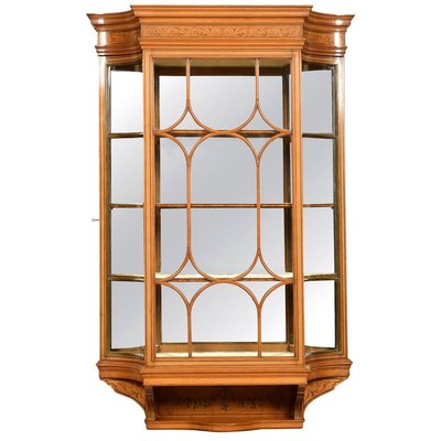 Large Edwardian Painted Satinwood Wall, Wall Mount Display Cabinet