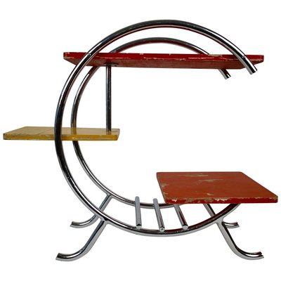 Bauhaus Chrome Etagere with Coral Yellow Red Painted Shelves 1920s