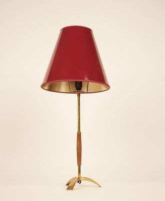 Mid Century Brass And Wood Table Lamp, Mid Century Wood Table Lamp