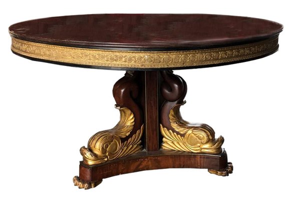 19th Century French Empire Round Dining Table Carved With Fish Head Lion Paws For Sale At Pamono