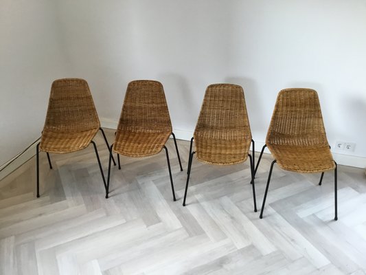Mid Century Modern Wicker Dining Chairs From Gian Franco Legler 1951 Set Of 4 For Sale At Pamono