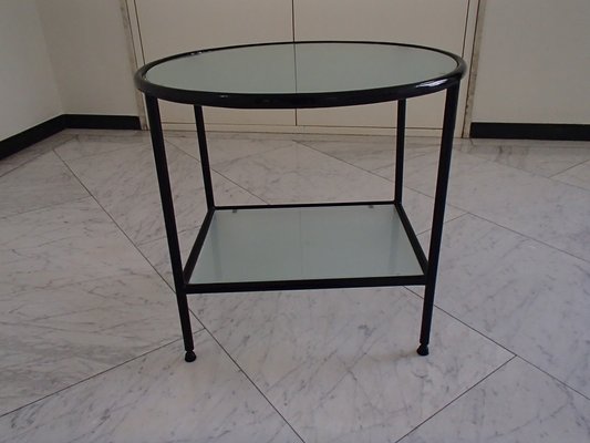 Bauhaus Black Metal Frame Salon Table, Metal Side Table With Glass Top