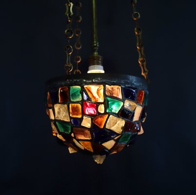 Leaded Glass Ceiling Lamp 1910, Stained Glass Lighting Ceiling