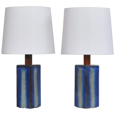 Large Danish Modern Blue Table Lamps, Navy Blue Table Lamp Set