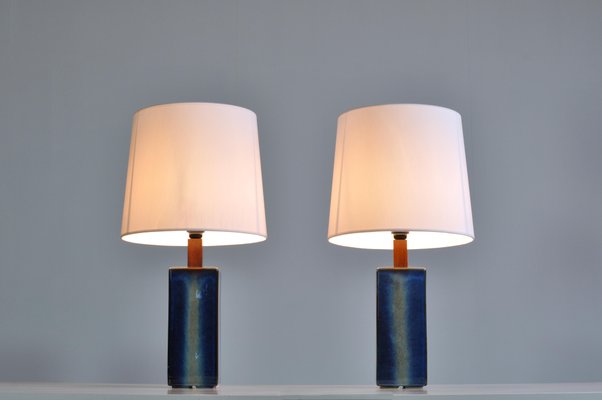 Large Danish Modern Blue Table Lamps, Blue Table Lamp Shade