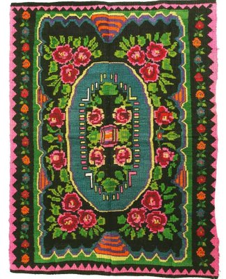 Hand Woven Green And Fuschia Floral Wool Rug 2000s For Sale At Pamono