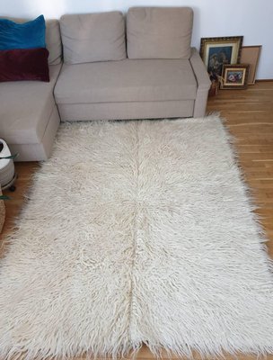 Romanian Hand Woven Snow White Fluffy, Soft Wool Rug
